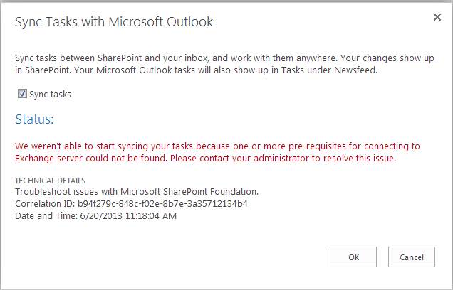 SharePoint 2013 Outlook Tasks Synchronization Issue