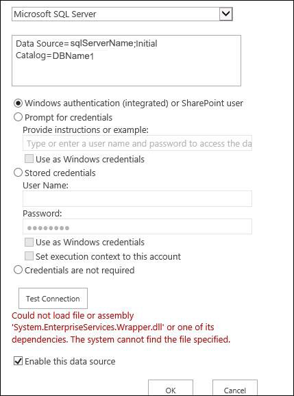 Unable to establish data source connection to external SQL Server from SharePoint 2013