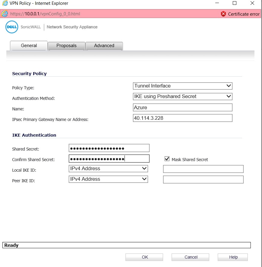 Microsoft Azure Site-to-Site VPN with SonicWALL OS