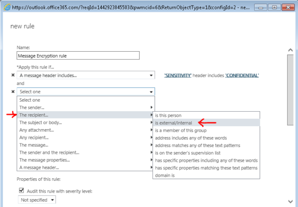 Message encryption policy for Exchange Online (OME)