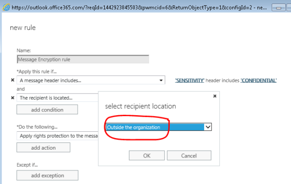 Message encryption policy for Exchange Online (OME)