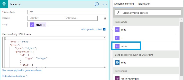 How to Get Filtered Items from SharePoint List to PowerApps using Microsoft Flow