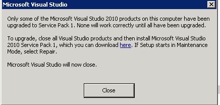 Visual Studio 2010 SP1 Install