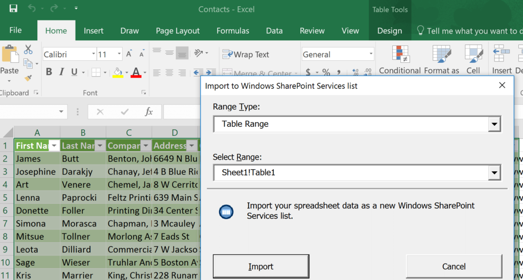 Ways to export data from Excel to a SharePoint List