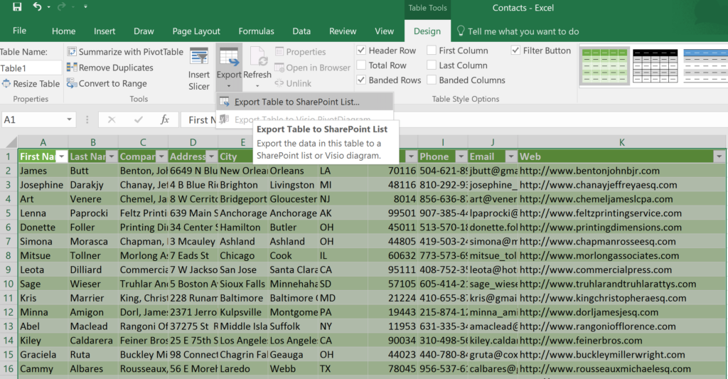 Ways to export data from Excel to a SharePoint List