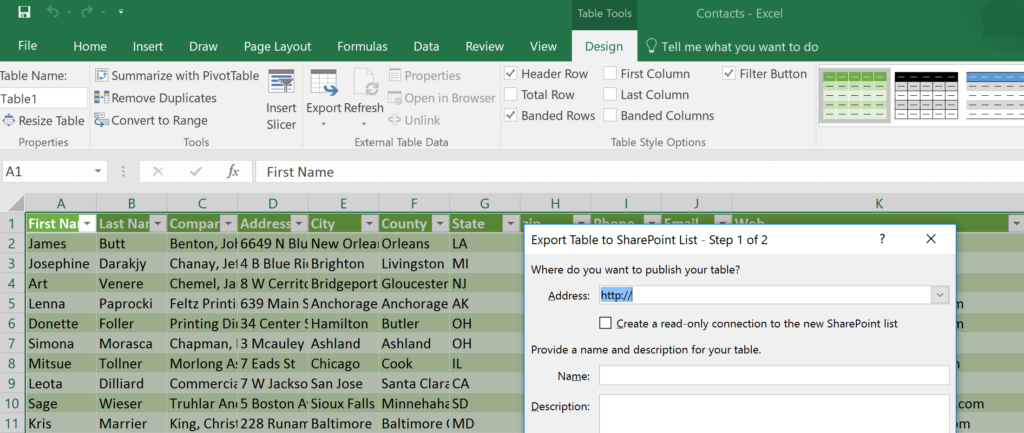 Ways to export data from Excel to a SharePoint List