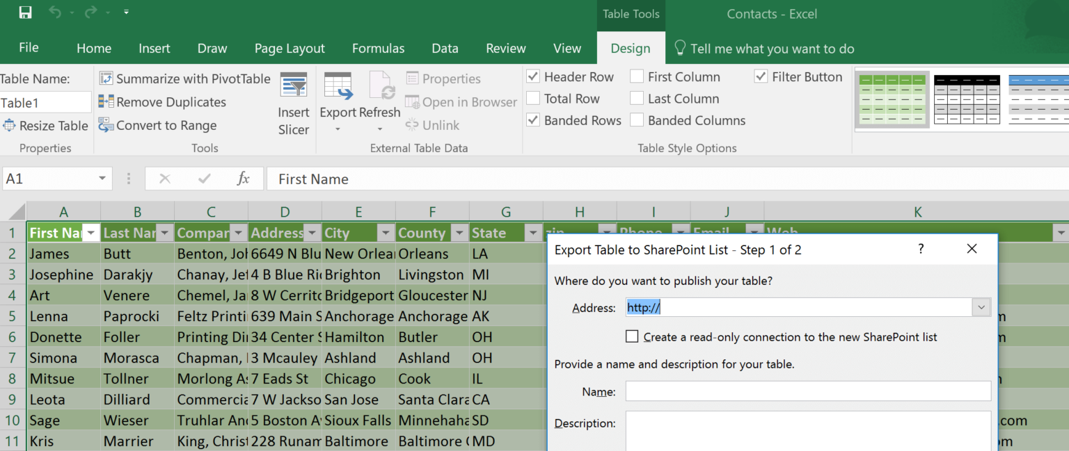 Ways to export data from Excel to a SharePoint List