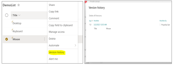 How to Get Version History of A SharePoint List Item And Display in SPFx Application