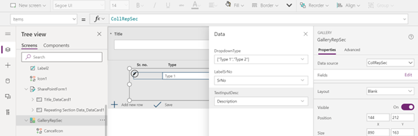 How to create Repeating Section in PowerApps and save data to SharePoint List