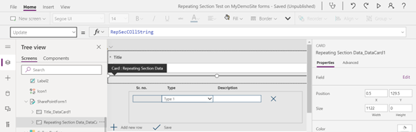 How to create Repeating Section in PowerApps and save data to SharePoint List