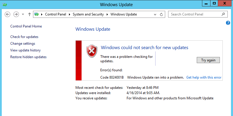 Windows Update stuck with error message “Windows could not search for new updates”