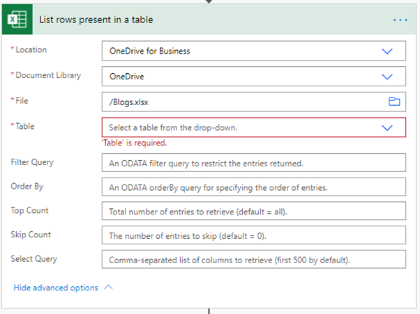 Power Automate to List and Update Online Excel Table Rows