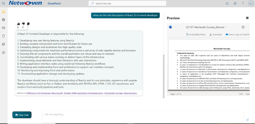 Knowledge center bot dashboard