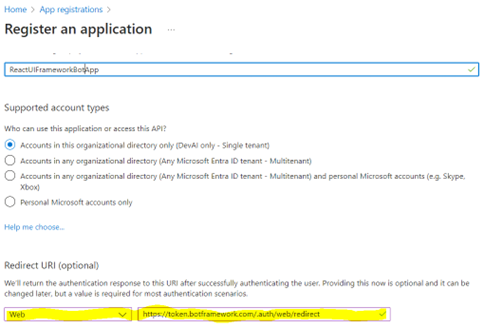 Register App and provide delegated graph permission in Azure Portal