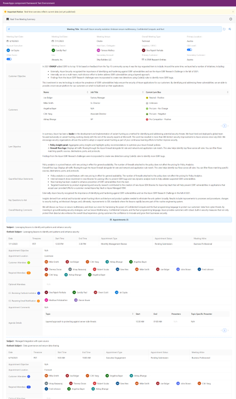 Real-time meeting summary view with comprehensive appointment details